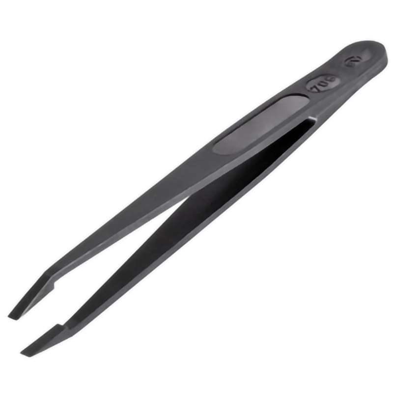 ESD Full Plastic Tweezers, Style 709, PVDF Plastic, Short, Flat, 4.5"